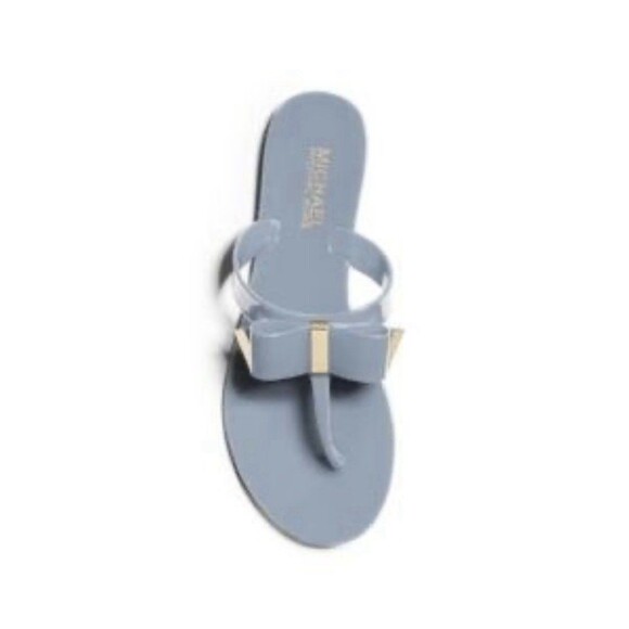 Michael Korea Light Blue Jelly Sandal Featuring A Bow With Gold Trim Size 6.5 - Picture 1 of 6